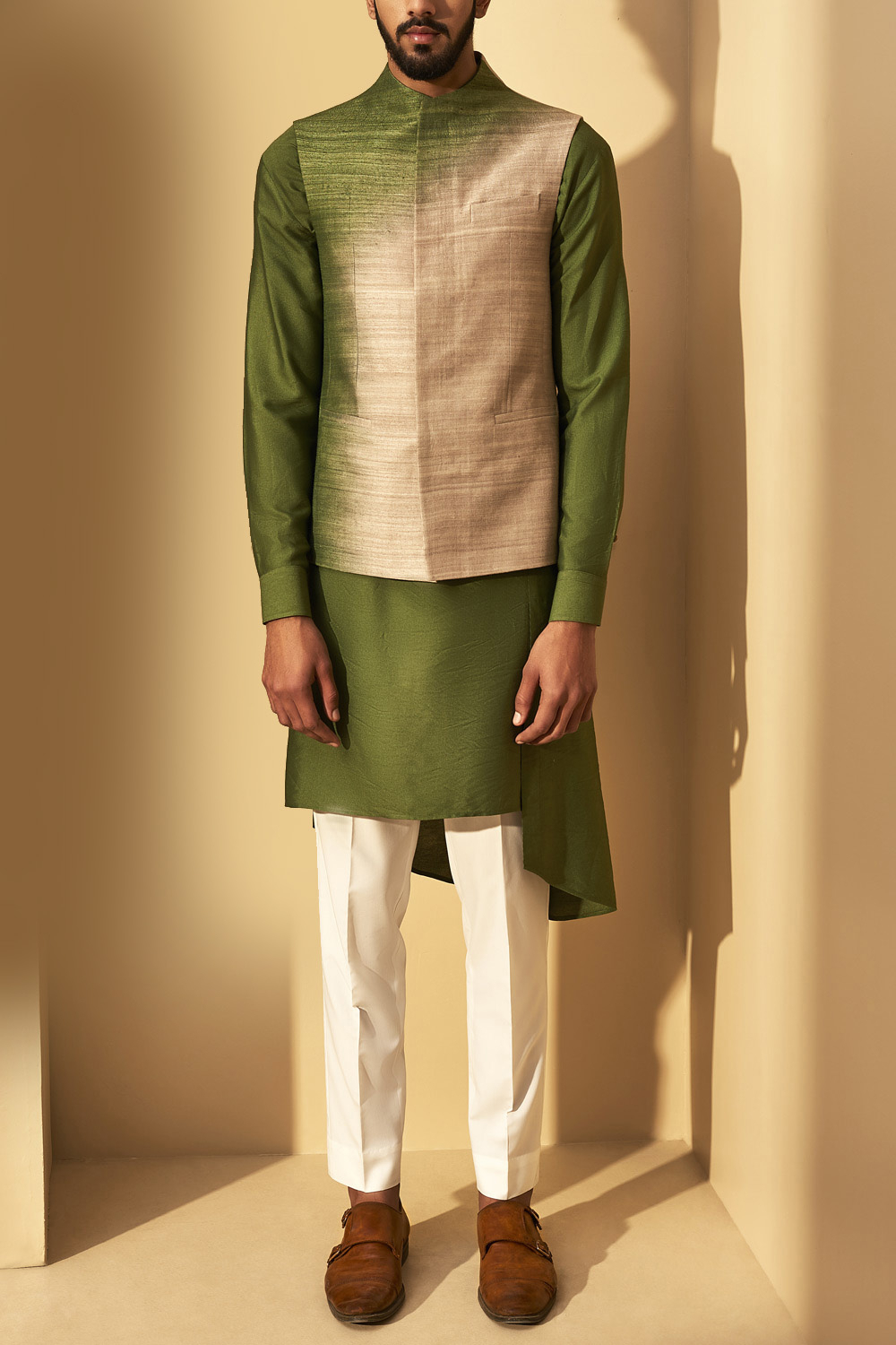 olive green nehru jacket