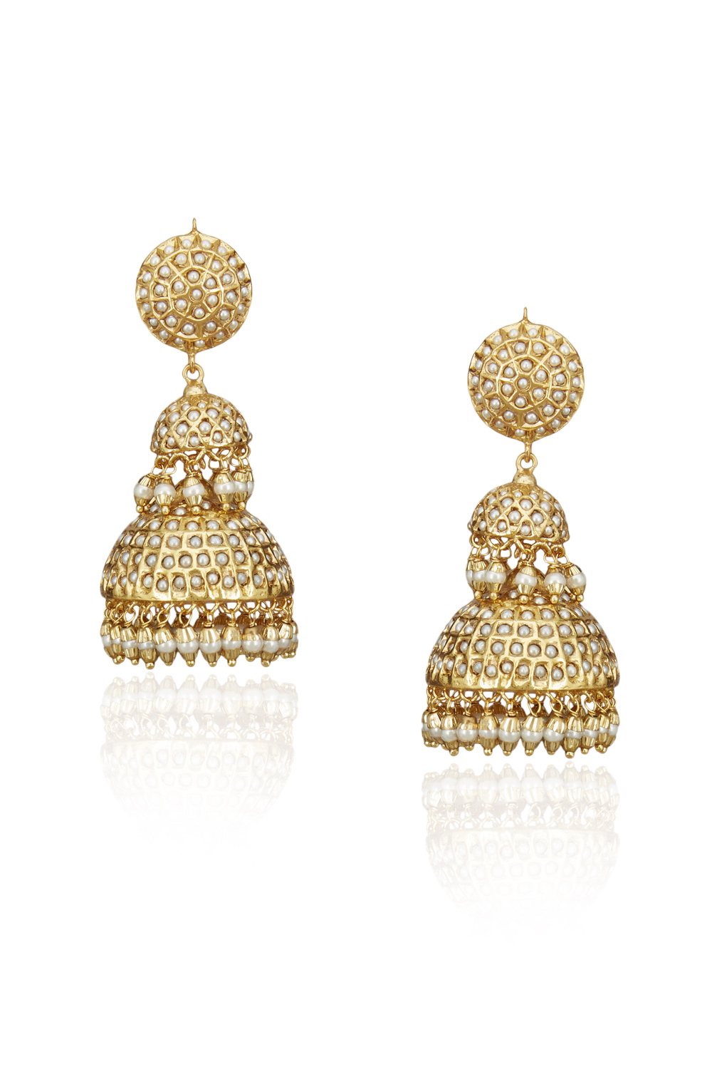 Gold Jadtar Layered Jhumkas Designed By Just Jewellery At shni Co