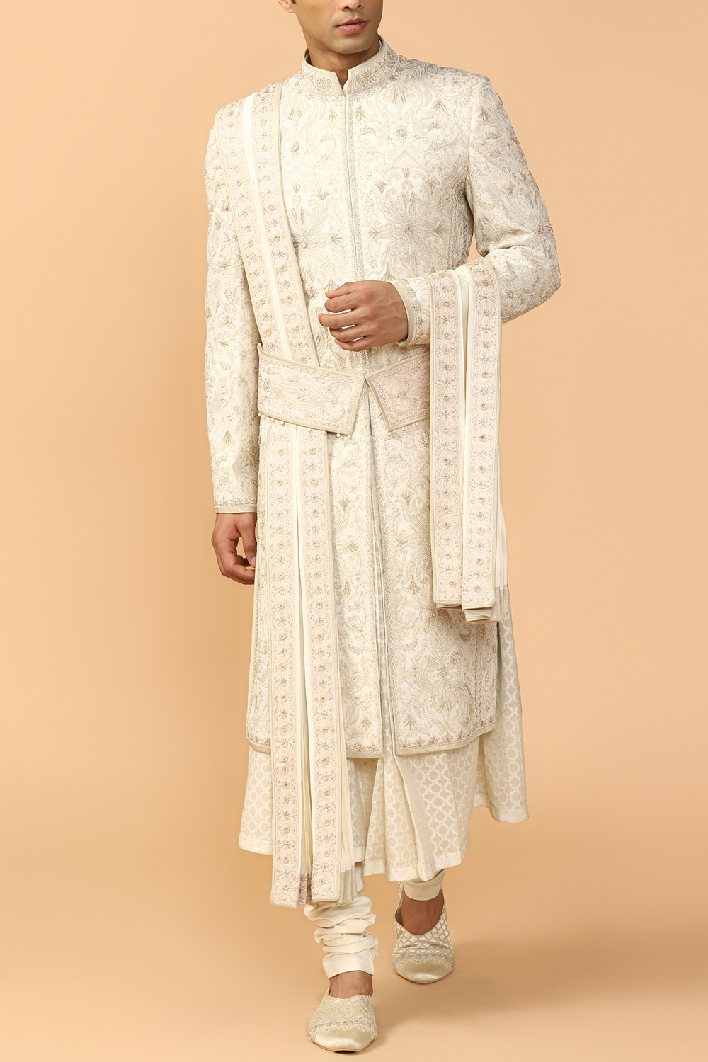 Grey sherwani with kurta and churidar designed by Tarun ...